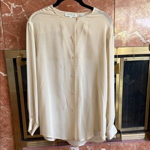 Ann Taylor Sheer Button Down Long Sleeve Blouse Small 100% Silk